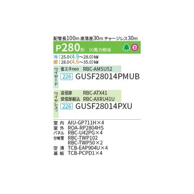 画像2: 日本キヤリア/旧東芝 GUSF28014PXU 業務用エアコン 天井カセット形 4方向吹出し 大清快 プラズマ空清 同時ダブルツイン P280形 10馬力 三相200V ワイヤレス ♪∀