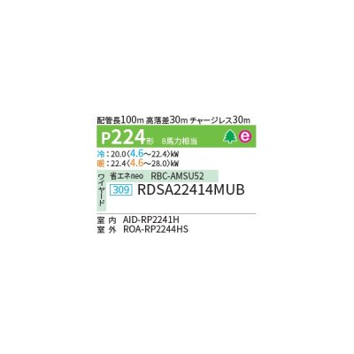画像2: 日本キヤリア/旧東芝 RDSA22414MUB 業務用エアコン 天井埋込形 ダクト スーパーパワーエコ ゴールド シングル P224形 8馬力 三相200V ワイヤード 受注品 ♪§∀