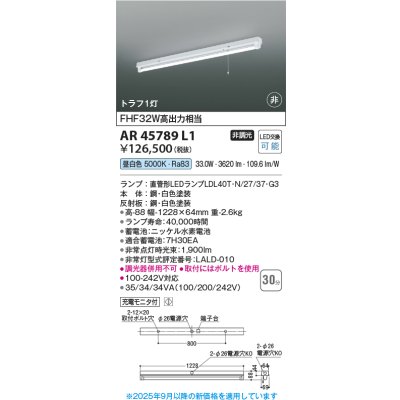 画像2: コイズミ照明 AR45789L1 非常用照明 非常灯 非調光 昼白色 ランプ同梱 トラフ1灯 ホワイト