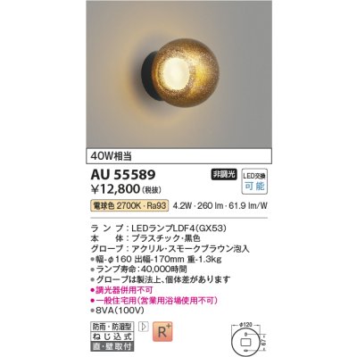 画像2: コイズミ照明 AU55589 ブラケット 非調光 電球色 高演色R+ 防雨・防湿型 ブラック