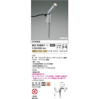 画像2: コイズミ照明 AU55807 エクステリア スパイクスポット 非調光 電球色 高演色R+ 防雨型 サテンシルバー