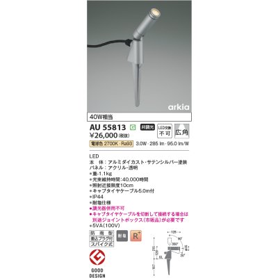 画像2: コイズミ照明 AU55813 エクステリア スパイクスポット 非調光 電球色 高演色R+ 防雨型 サテンシルバー