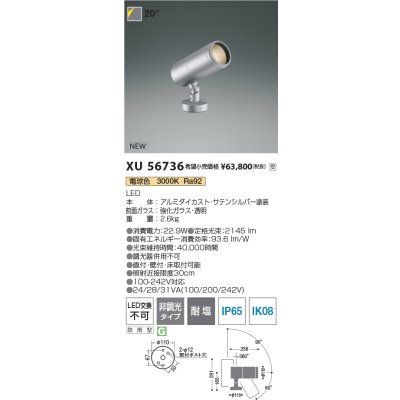 画像2: コイズミ照明 XU56736 エクステリア スポットライト 非調光 電球色 eX-Pro 防雨型 サテンシルバー 受注生産品 [§]