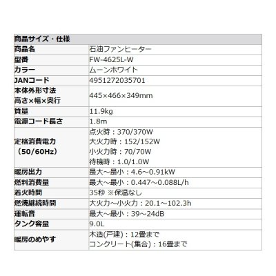 画像2: ダイニチ Dainichi FW-4625L-W 石油ファンヒーター ムーンホワイト 快速暖房 スピード着火 木造12畳 コンクリート16畳 ℃℃