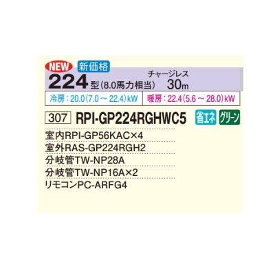 画像2: 日立 RPI-GP224RGHWC5 業務用エアコン てんうめ 同時フォー 中静圧型 省エネの達人プレミアム 224型 8.0馬力 三相200V ♪