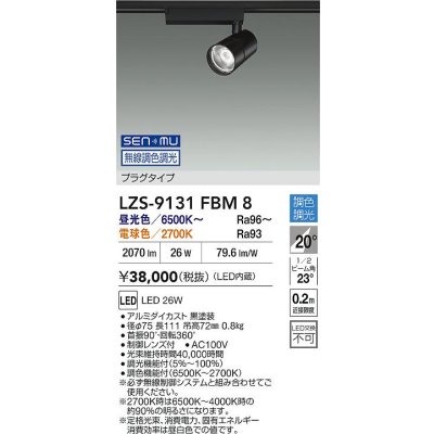 画像2: 大光電機(DAIKO) LZS-9131FBM8 スポットライト 無線 調色調光(調光器別売) LED プラグタイプ レール別売 ブラック