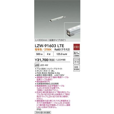 画像2: 大光電機(DAIKO) LZW-91603LTE 間接照明 L300タイプ 非調光 電球色 LED スリムラインライト 屋内外兼用 防雨・防湿形 シルバーアルマイト