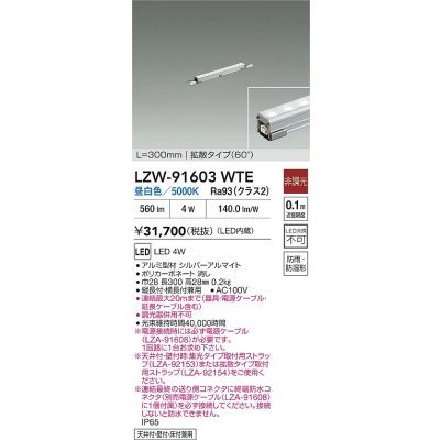 画像2: 大光電機(DAIKO) LZW-91603WTE 間接照明 L300タイプ 非調光 昼白色 LED スリムラインライト 屋内外兼用 防雨・防湿形 シルバーアルマイト