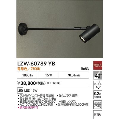 画像2: 大光電機(DAIKO) LZW-60789YB アウトドア スポットライト 非調光 電源内蔵 電球色 LED アームタイプ 防雨形 ブラック