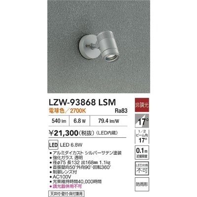 画像2: 大光電機(DAIKO) LZW-93868LSM アウトドア スポットライト 非調光 電源内蔵 電球色 LED フランジタイプ 防雨形 シルバーサテン