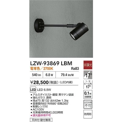 画像2: 大光電機(DAIKO) LZW-93869LBM アウトドア スポットライト 非調光 電源内蔵 電球色 LED アームタイプ 防雨形 ブラック