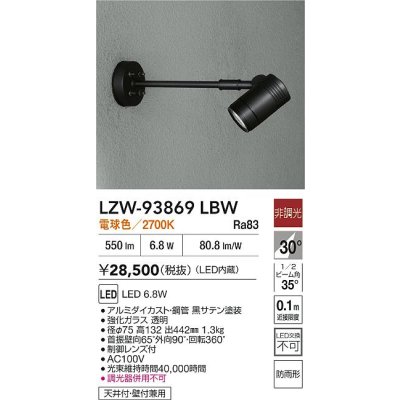 画像2: 大光電機(DAIKO) LZW-93869LBW アウトドア スポットライト 非調光 電源内蔵 電球色 LED アームタイプ 防雨形 ブラック
