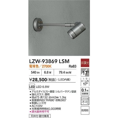 画像2: 大光電機(DAIKO) LZW-93869LSM アウトドア スポットライト 非調光 電源内蔵 電球色 LED アームタイプ 防雨形 シルバーサテン