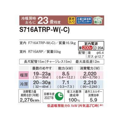 画像2: ダイキン S716ATRP-W エアコン 23畳 ルームエアコン RXシリーズ うるるとさらら 単相200V 20A 23畳程度 ホワイト (S715ATRP-W 後継品) ♪
