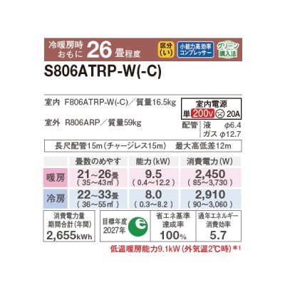 画像2: ダイキン S806ATRP-C エアコン 26畳 ルームエアコン RXシリーズ うるるとさらら 単相200V 20A 26畳程度 ベージュ (S805ATRP-C 後継品) ♪