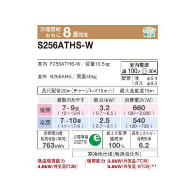画像2: ダイキン S256ATHS-W エアコン 8畳 ルームエアコン HXシリーズ スゴ暖 単相100V 20A 8畳程度 ホワイト (S255ATHS-W 後継品) ♪
