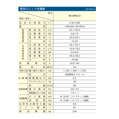画像2: 日立 RK-NP8LT2 業務用・産業用除湿器 床置タイプ 定速型 冷却機能付機 8馬力 室内ユニット ♪