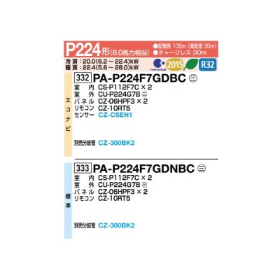画像2: パナソニック 『PA-P224F7GDNBC＋分岐管』 業務用エアコン 天井ビルトインカセット形 XEPHY Premium 標準 同時ツイン P224形 8.0馬力 三相200V ♪
