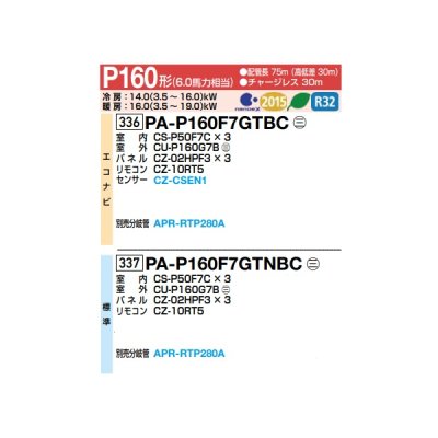 画像2: パナソニック 『PA-P160F7GTNBC＋分岐管』 業務用エアコン 天井ビルトインカセット形 XEPHY Premium 標準 同時トリプル P160形 6.0馬力 三相200V ♪