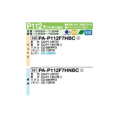 画像2: パナソニック PA-P112F7HNBC 業務用エアコン 天井ビルトインカセット形 XEPHY Eco 標準 シングル P112形 4.0馬力 三相200V ♪