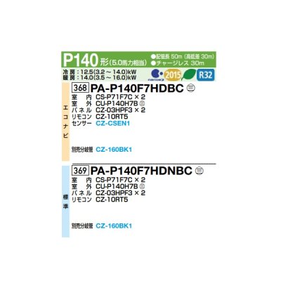 画像2: パナソニック 『PA-P140F7HDBC＋分岐管』 業務用エアコン 天井ビルトインカセット形 XEPHY Eco エコナビ 同時ツイン P140形 5.0馬力 三相200V ♪