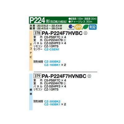 画像2: パナソニック 『PA-P224F7HVNBC＋分岐管』 業務用エアコン 天井ビルトインカセット形 XEPHY Eco 標準 同時ダブルツイン P224形 8.0馬力 三相200V ♪