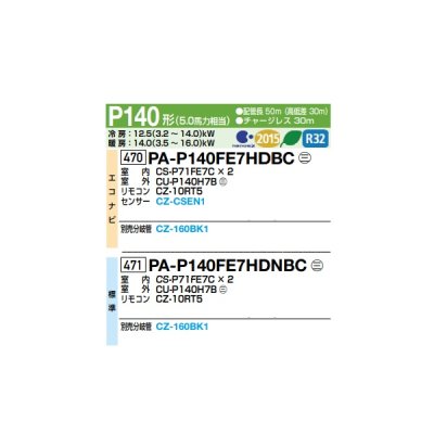 画像2: パナソニック 『PA-P140FE7HDBC＋分岐管』 業務用エアコン ビルトインオールダクト形 XEPHY Eco エコナビ 同時ツイン P140形 5.0馬力 三相200V ♪