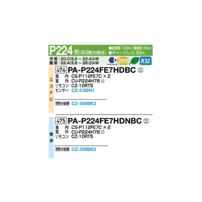 画像2: パナソニック 『PA-P224FE7HDBC＋分岐管』 業務用エアコン ビルトインオールダクト形 XEPHY Eco エコナビ 同時ツイン P224形 8.0馬力 三相200V ♪