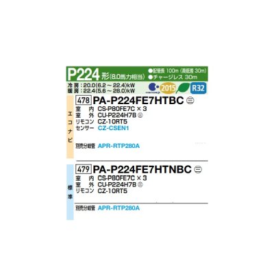 画像2: パナソニック 『PA-P224FE7HTBC＋分岐管』 業務用エアコン ビルトインオールダクト形 XEPHY Eco エコナビ 同時トリプル P224形 8.0馬力 三相200V ♪