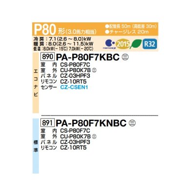 画像2: パナソニック PA-P80F7KBC 業務用エアコン 天井ビルトインカセット形 フル暖 XEPHY エコナビ シングル P80形 3.0馬力 三相200V ♪