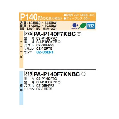 画像2: パナソニック PA-P140F7KNBC 業務用エアコン 天井ビルトインカセット形 フル暖 XEPHY 標準 シングル P140形 5.0馬力 三相200V ♪