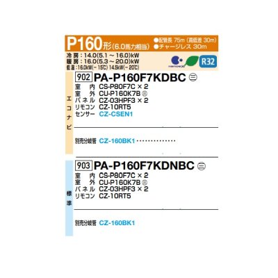 画像2: パナソニック 『PA-P160F7KDNBC＋分岐管』 業務用エアコン 天井ビルトインカセット形 フル暖 XEPHY 標準 同時ツイン P160形 6.0馬力 三相200V ♪