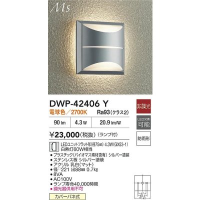 画像2: 大光電機(DAIKO) DWP-42406Y アウトドアライト ポーチ灯 非調光 電球色 LED ランプ付 防雨形 シルバー