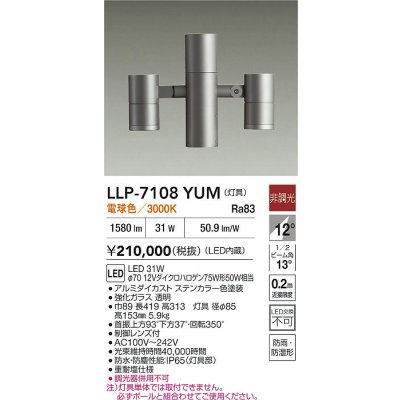 画像2: 大光電機(DAIKO) LLP-7108YUM アウトドアライト ポールスポットライト 非調光 電球色 灯具本体 2灯用 LED内蔵 ポール別売 防雨・防湿型 ステンカラー