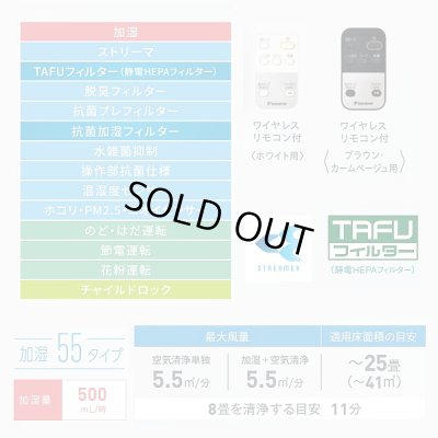 画像2: 『台数限定特価』 ダイキン ACK555A-C 加湿ストリーマ空気清浄機 カームベージュ 25畳 (ACK55Z-Cの後継品) ∀