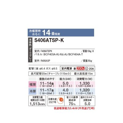画像2: ダイキン S406ATSP-K エアコン 14畳 ルームエアコン SXシリーズ risora 単相200V 20A 14畳程度 ブラックウッド (S403ATSP-K 後継品) ♪