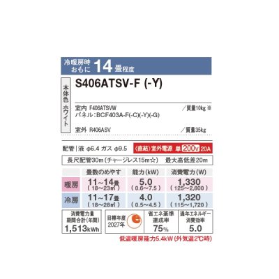 画像2: ダイキン S406ATSV-Y エアコン 14畳 ルームエアコン SXシリーズ risora 室外電源タイプ 単相200V 20A 14畳程度 ストーンベージュ (S403ATSV-Y 後継品) ♪