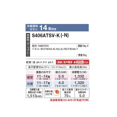 画像2: ダイキン S406ATSV-N エアコン 14畳 ルームエアコン SXシリーズ risora 室外電源タイプ 単相200V 20A 14畳程度 ツイルゴールド (S403ATSV-N 後継品) ♪