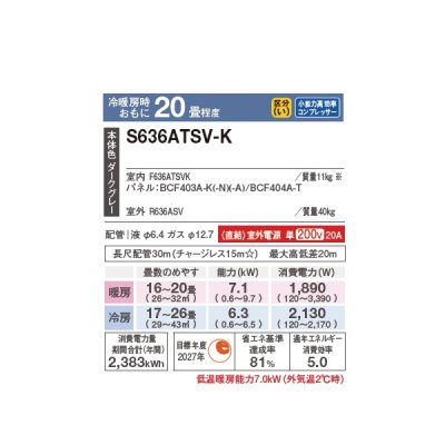 画像2: ダイキン S636ATSV-K エアコン 20畳 ルームエアコン SXシリーズ risora 室外電源タイプ 単相200V 20A 20畳程度 ブラックウッド (S633ATSV-K 後継品) ♪