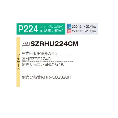 画像2: ダイキン 『SZRHU224CM+分岐管』 業務用エアコン 天井吊形 スタイリッシュフロー トリプル同時マルチ EcoZEAS P224形 8馬力 三相 ワイヤード ♪