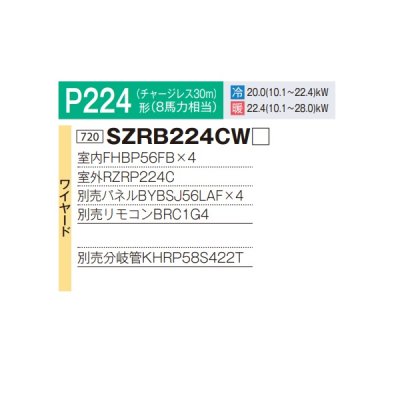 画像2: ダイキン 『SZRB224CW+分岐管』 業務用エアコン 天井埋込カセット形 ビルトインHi ダブルツイン同時マルチ EcoZEAS P224形 8馬力 三相 ワイヤード ♪