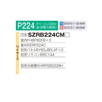 画像2: ダイキン 『SZRB224CM+分岐管』 業務用エアコン 天井埋込カセット形 ビルトインHi トリプル同時マルチ EcoZEAS P224形 8馬力 三相 ワイヤード ♪