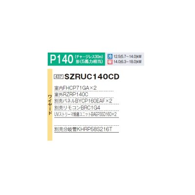 画像2: ダイキン 『SZRUC140CD+分岐管』 業務用エアコン 天井埋込 UVストリーマ除菌 S-ラウンドフロー 標準 ツイン EcoZEAS P140形 5馬力 三相 ワイヤード ♪