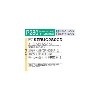画像2: ダイキン 『SZRUC280CD+分岐管』 業務用エアコン 天井埋込 UVストリーマ除菌 S-ラウンドフロー 標準 ツイン EcoZEAS P280形 10馬力 三相 ワイヤード ♪