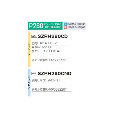 画像2: ダイキン 『SZRH280CD+分岐管』 業務用エアコン 天井吊形 標準 ツイン同時マルチ EcoZEAS P280形 10馬力 三相 ワイヤード ♪