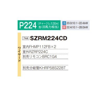 画像2: ダイキン 『SZRM224CD+分岐管』 業務用エアコン 天井埋込ダクト形 高静圧 ツイン同時マルチ EcoZEAS P224形 8馬力 三相 ワイヤード ♪