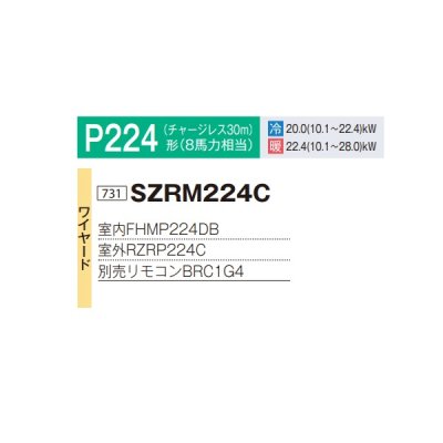 画像2: ダイキン SZRM224C 業務用エアコン 天井埋込ダクト形 標準 ペア EcoZEAS P224形 8馬力 三相 ワイヤード ♪