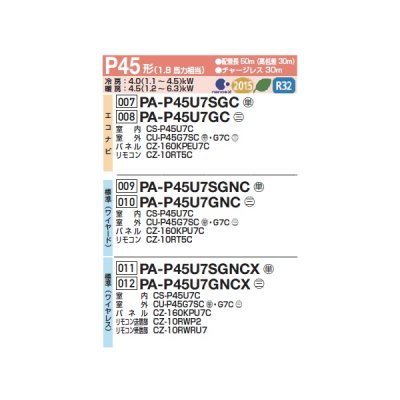 画像2: パナソニック PA-P45U7SGNCX 業務用エアコン 4方向天井カセット形 XEPHY Premium 標準(ワイヤレス) シングル P45 形 1.8馬力 単相200V ♪