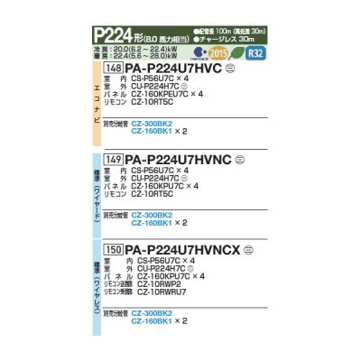 画像2: パナソニック 『PA-P224U7HVNCX+分岐管』 業務用エアコン 4方向天井カセット形 標準(ワイヤレス) 同時ダブルツイン P224 形8.0馬力 三相200V ♪
