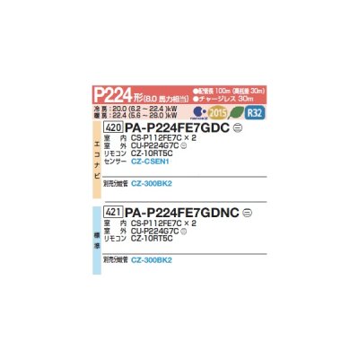 画像2: パナソニック 『PA-P224FE7GDNCC+分岐管』 業務用エアコン ビルトインオールダクト形 XEPHY Premium 標準 同時ツイン P224形 8.0馬力 三相200V ♪